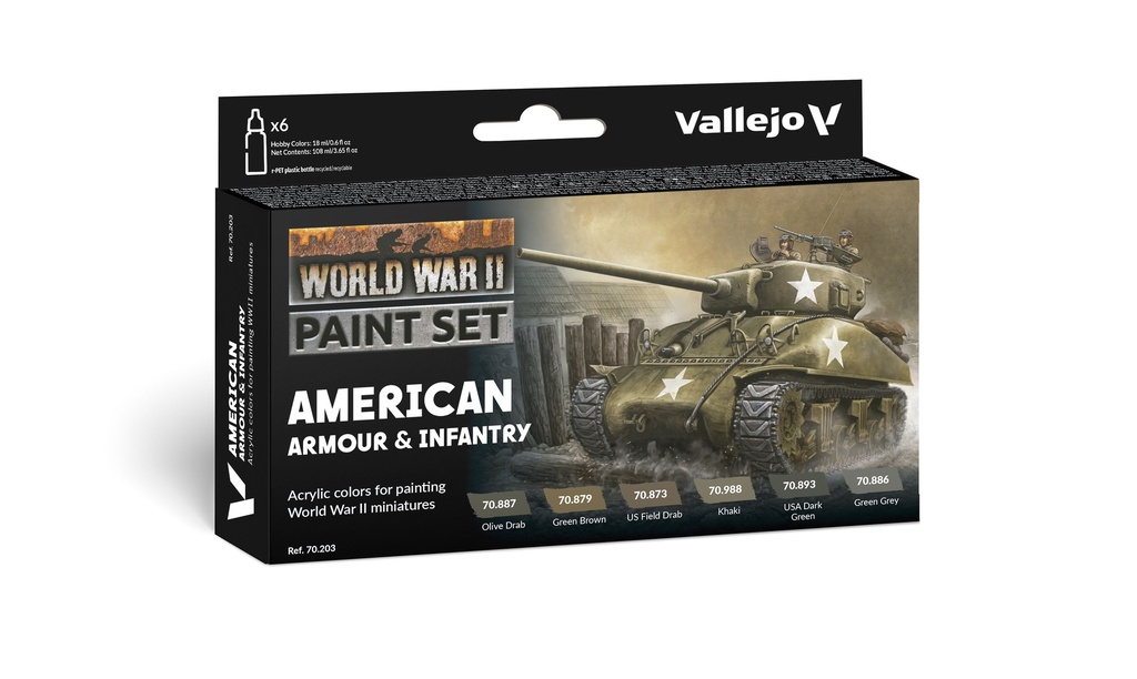 WWII Paint Set American Armour & Infantry 6 x 18 ml