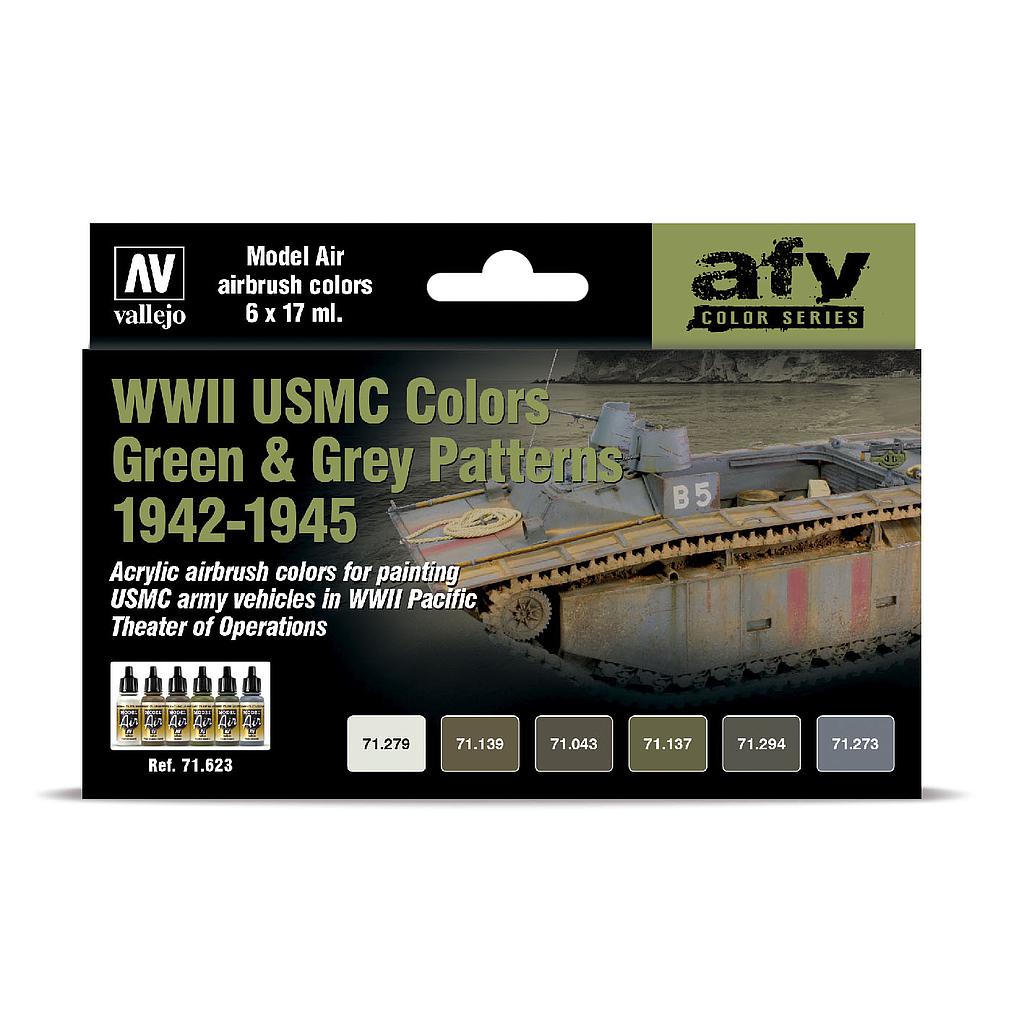 *AFV Color Series WWII USMC Colors Green & Grey Patterns 1942-1945 6 x 17 ml