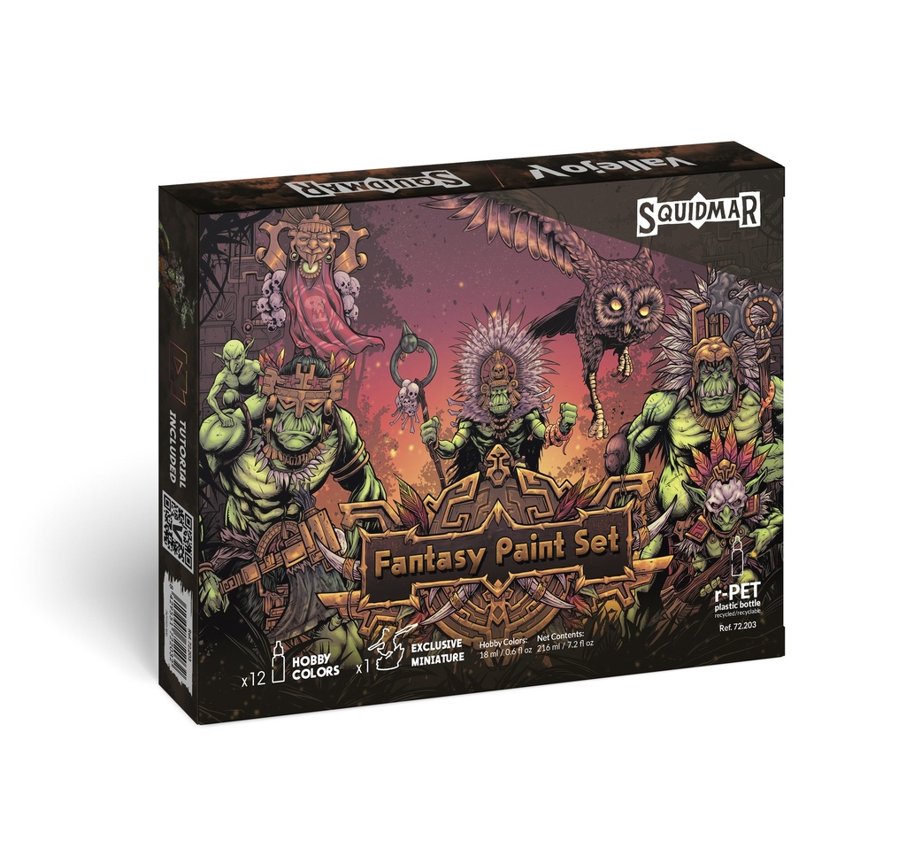 Fantasy Paint Set by Squidmar Miniatures 12 x 18 ml + Figure