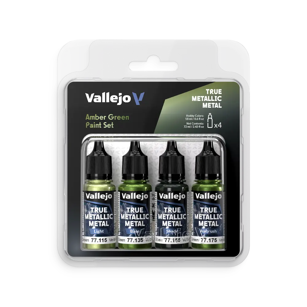 True Metallic Metal Color  Amber Green Paint Set 4 x 18 ml