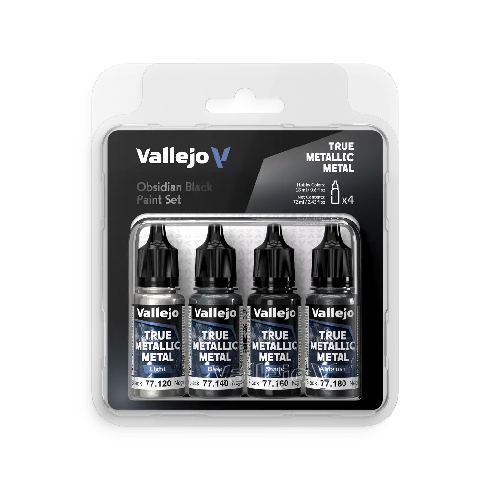 True Metallic Metal Obsidian Black Paint Set 4 x 18 ml