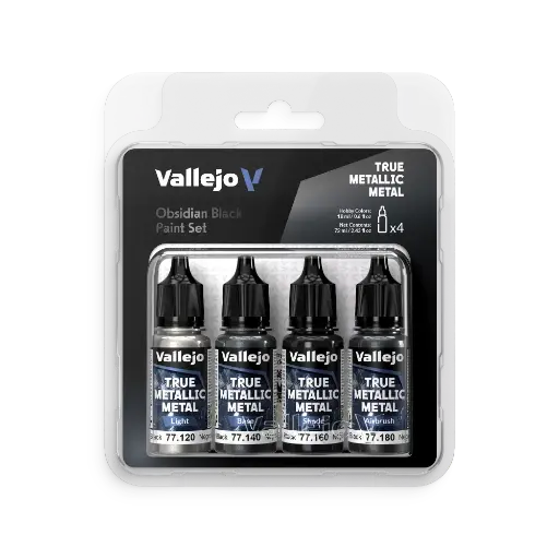 [577270] True Metallic Metal Obsidian Black Paint Set 4 x 18 ml