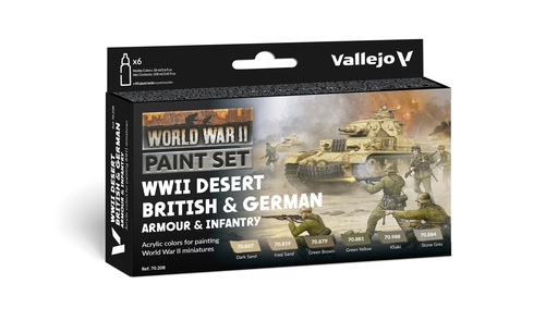 [570208] WWII Paint Set Desert British & German Armour & Infantry 6 x 18 ml